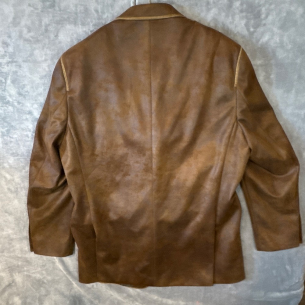 Mantoni Brown Leather Suede Men's Blazer Two-Button Notch Lapel Inner Pockets - Picture 5 of 8